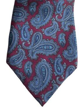 John Weitz Paisley Silk Tie Vintage 90s Burgundy Red Blue Teal Statement